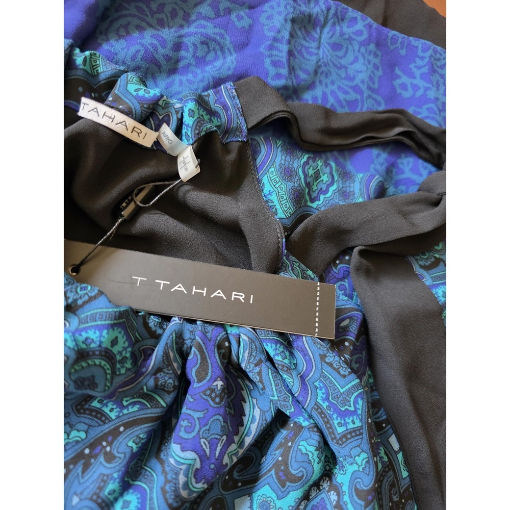 NWT T Tahari Blouse Womens Large Blue Paisley Halter Chiffon‎ Lined Office Party - Picture 7 of 11